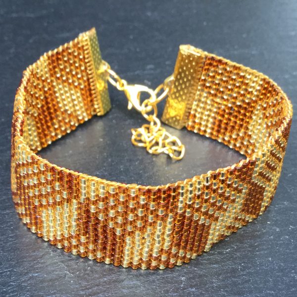 Miyuki armband kubus goud/bruin