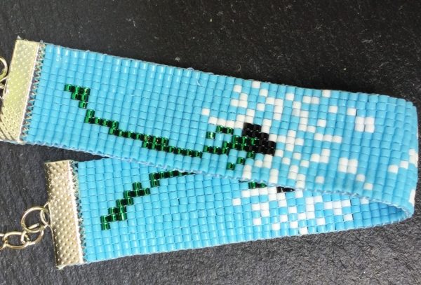 Miyuki armband in blauw wit en groen blaasbloem
