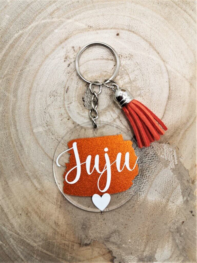 Gepersonaliseerde naam sleutelhanger - Shiny oranje met wit
