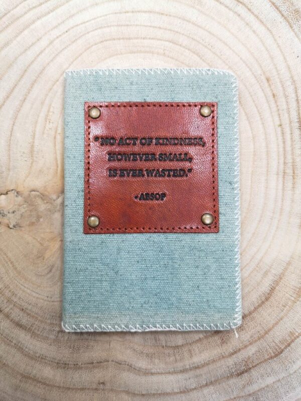 Canvas notitieboek met citaat op leder