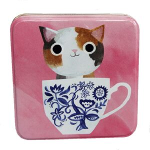 Planet Cat kleine vierkante blikken doos gevlekte kat