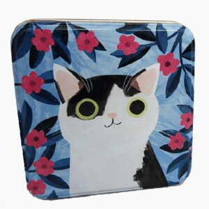 Planet Cat kleine vierkante blikken doos zwart witte kat