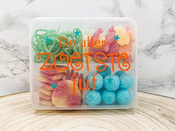 Einde schooljaar cadeau juf De allerzoetste juf snoepdoos