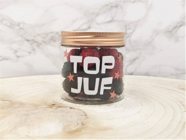 Einde schooljaar cadeau top juf snoeppotje