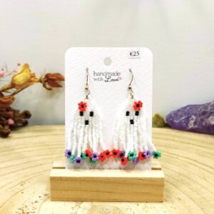 Franje oorhangers spookje met bloemen