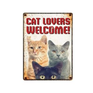 Metalen plaat "Cat lovers welcome"